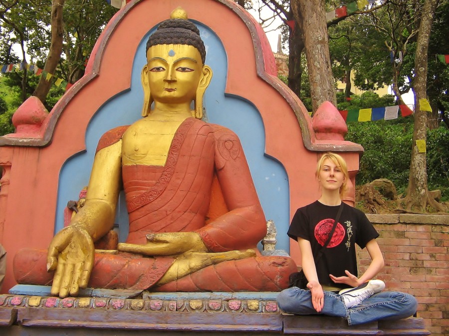 Meditation in the company of the Buddha. Kathmandu, Nepal.
