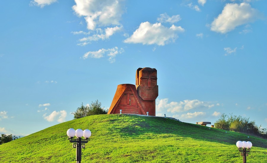 'Grandma & Grandpa' (Tatik and Papik) - a monument in Stepanakert, which is a symbol of Nagorno-Karabakh. Artsakh region.