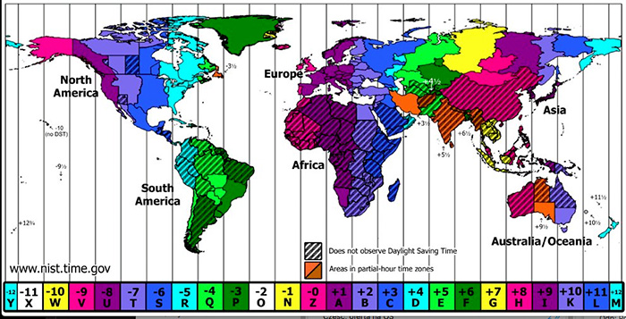The world times zones map.