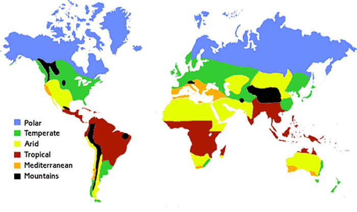The climatic zones map.