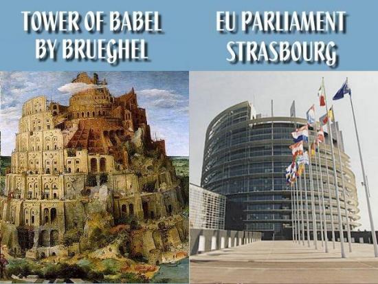 The Tower of Babel which is confusingly similar to the European Parliament.