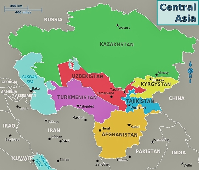 Map of Central Asia, with Afghanistan.