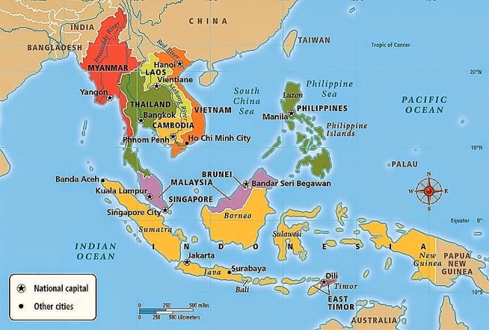 The map of South-East Asia.