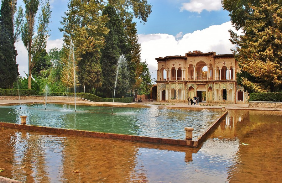 Water cascade in the historic Shahzadeh Gardens in Mahan. Gardens in the desert are one of Iran's tourist attractions.