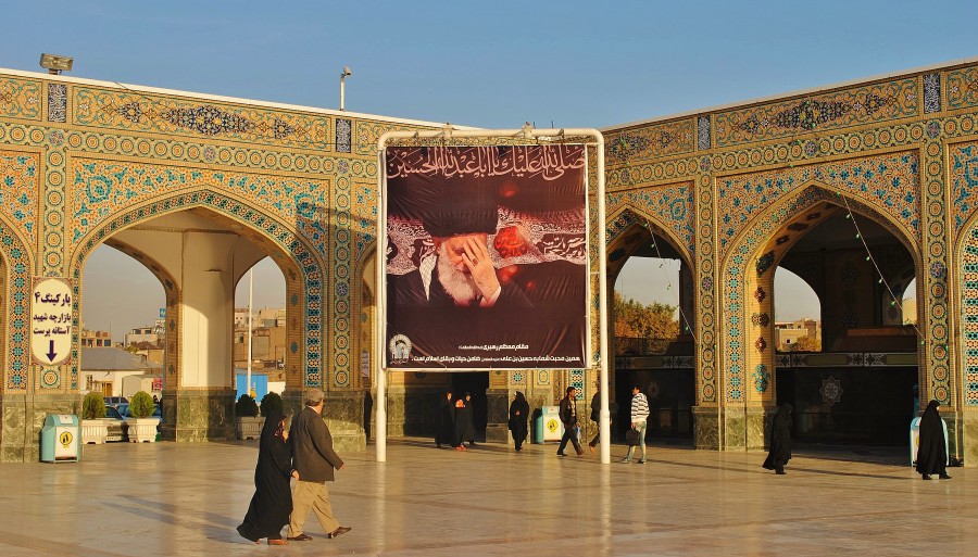 Ali Khamenei - he is so good that he cried. Haram temple complex in Mashhad, Iran.