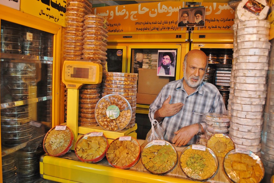 Persian sweets seller in Qom, Iran.